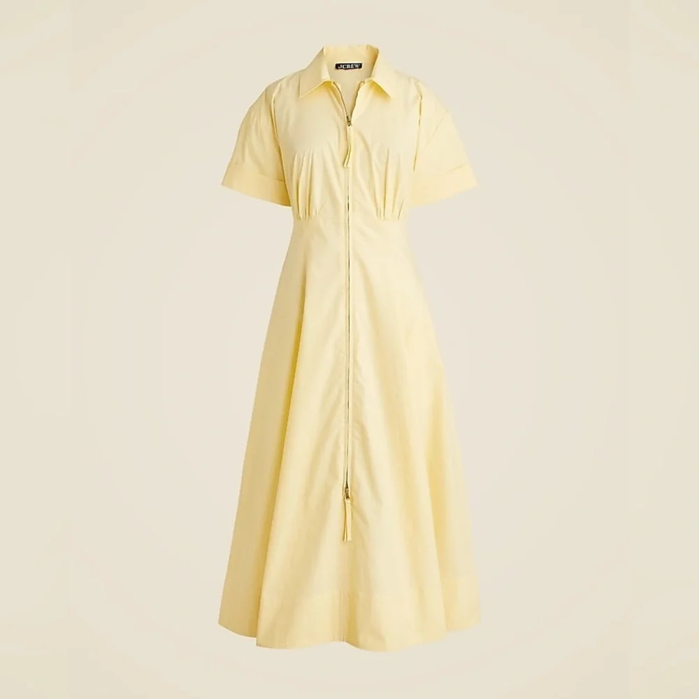 NWT J.crew Zip-up shirtdress in cotton poplin in Pale Corn Yellow